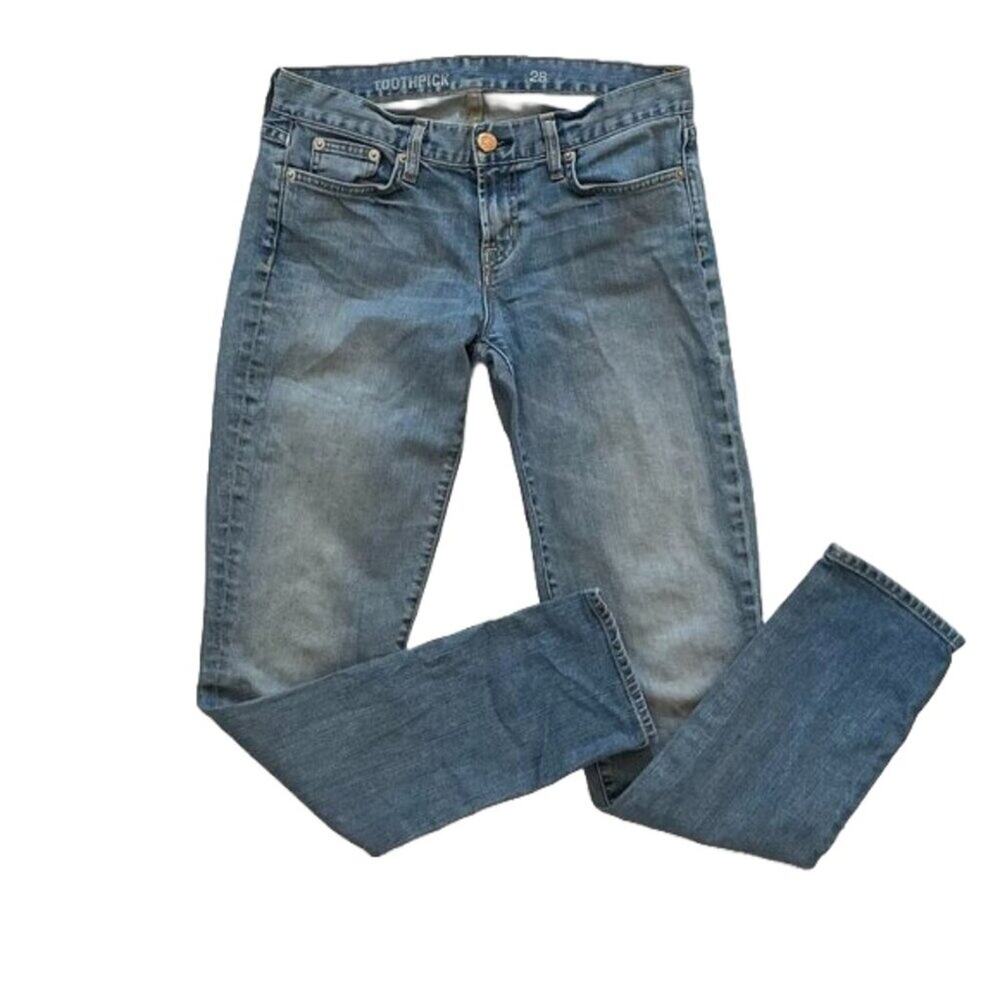J. Crew Toothpick Skinny Jeans Mid/Low Rise, Medium Rinse/Wash, Distressed, 28